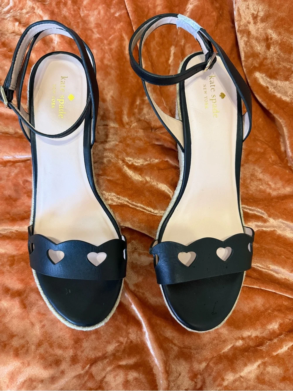 Kate Spade Kitt Wedge Black Heart Cutout Ankle-Strap Espadrille - Size 11 NWOT